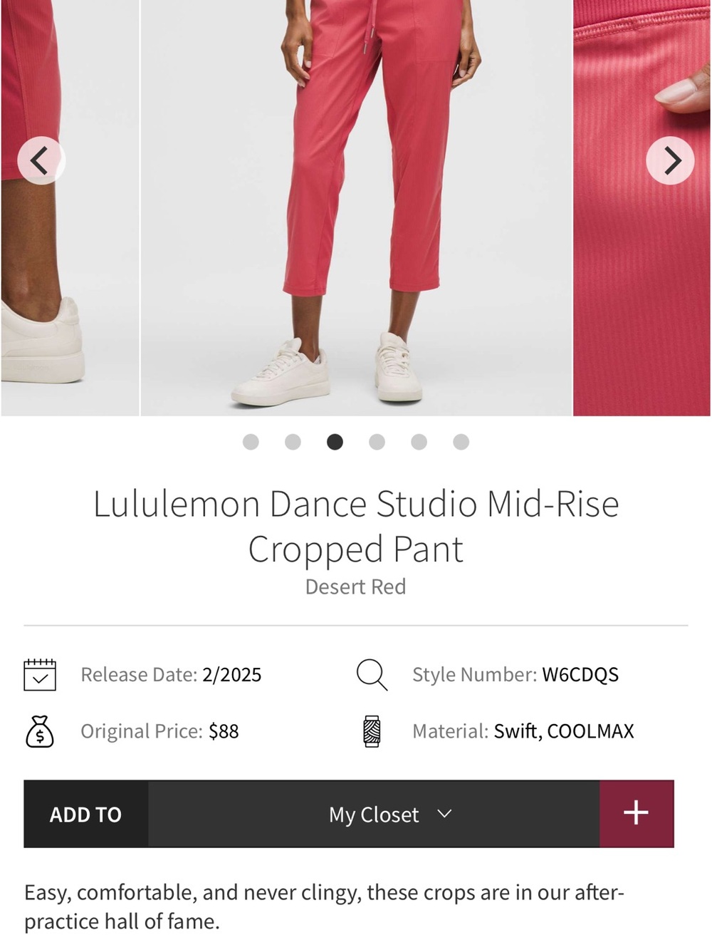 Lululemon Dance Studio Mid-Rise Cropped Pant - size 6 - Picture 5 of 5